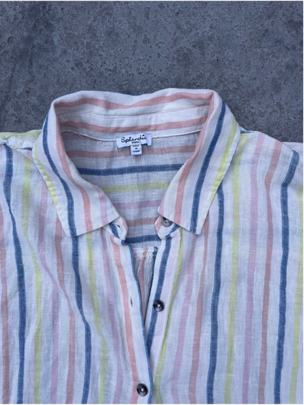 Splendid Linen Blend Striped Button Up Shirt Small Pastel Relaxed Fit - Picture 4 of 6